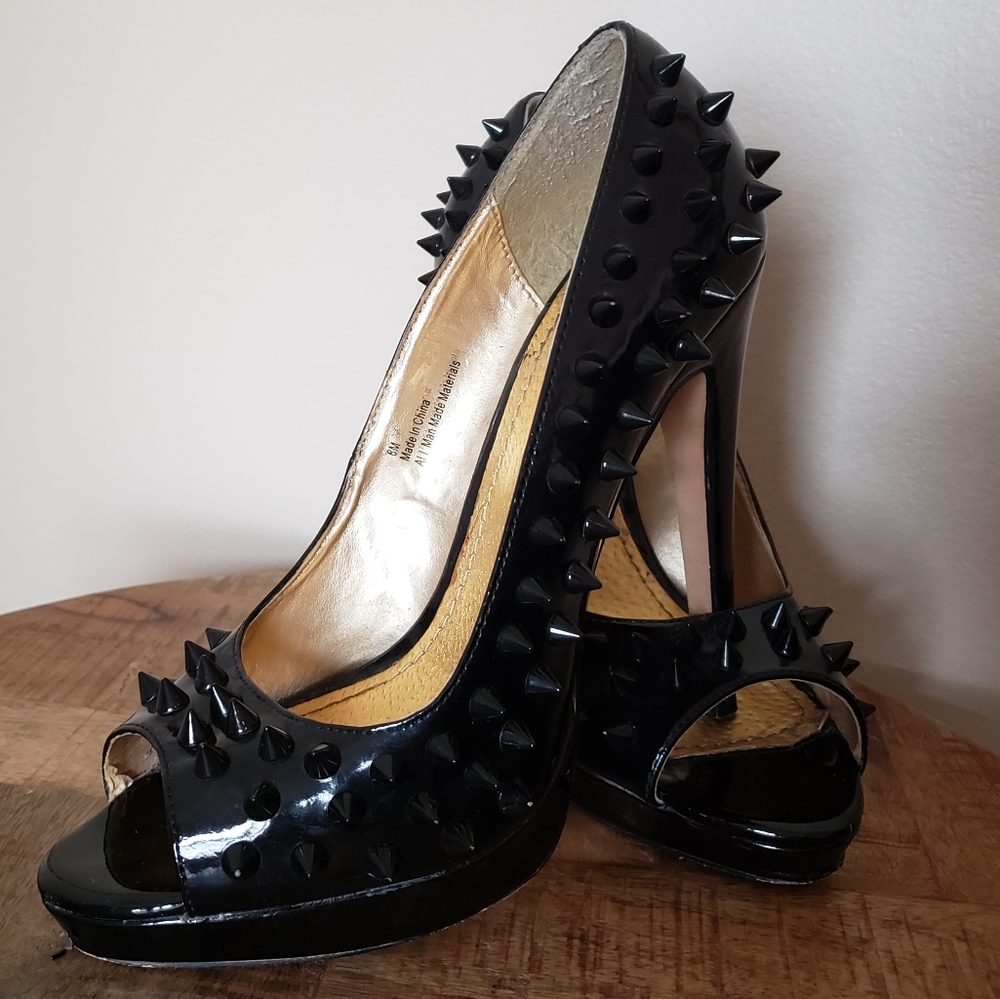 diba black patent spike heels